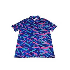 Yatta Golf Mens Blue Pink Abstract Brushstroke Performance Polo Shirt Large L‎
